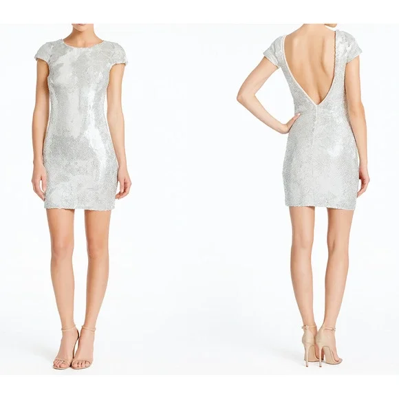 Dress the Population Sequin Tabitha Body Con Sheath Mini Dress Ivory Size Medium - Picture 12 of 13